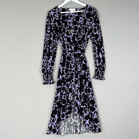 Rachel Parcell Dresses & Skirts - Rachel Parcell Womens Dress 8 Black Lavender Retro Jersey Wrap Abstract Work